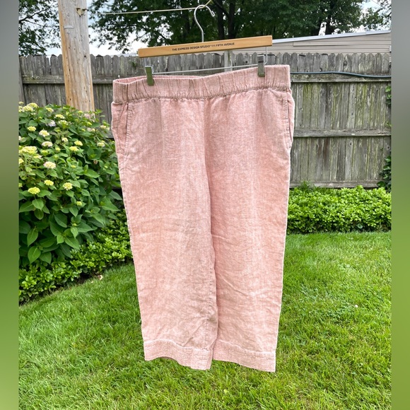J Jill Pure 100% linen wide leg pants XL cropped beach‎ boho lagenlook pull on - Picture 1 of 13